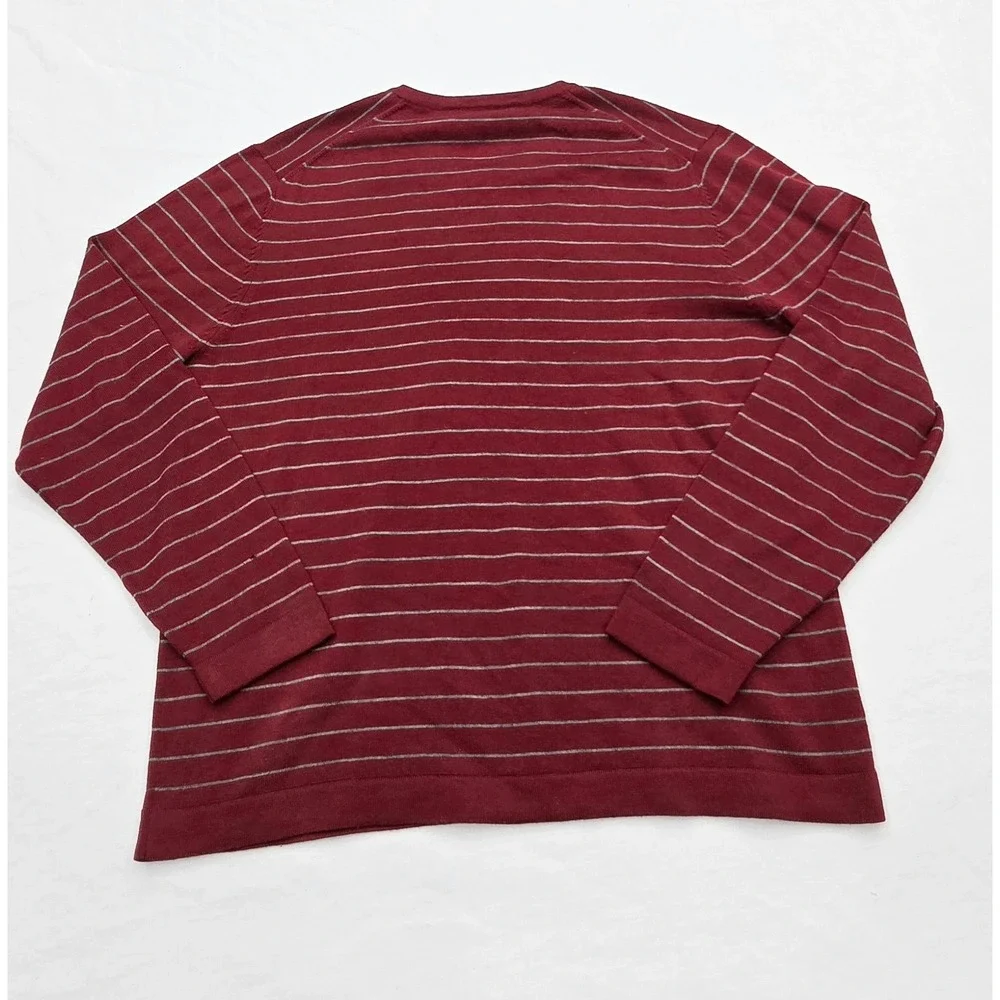 Banana Republic Mens Extra Fine Italian Merino Wool V-Neck Striped Sweater Red L